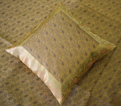 Banarasi Bed Cover Set Indian Ethnic Traditional Woven Resham Brocade Mustard