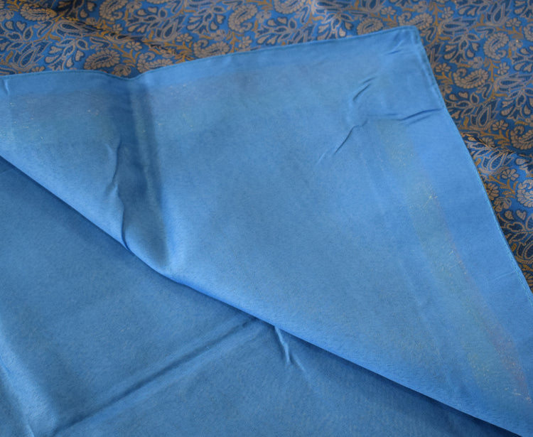 Banarasi Bed Cover Set Indian Ethnic Traditional Silk Woven Resham Brocade Blue