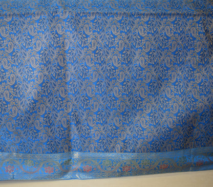 Banarasi Bed Cover Set Indian Ethnic Traditional Silk Woven Resham Brocade Blue