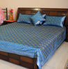 Banarasi Bed Cover Set Indian Ethnic Traditional Silk Woven Resham Brocade Blue