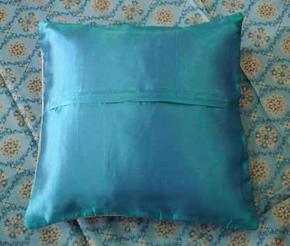 Banarasi Bed Cover Set Indian Ethnic Traditional Silk Woven Resham Brocade Blue