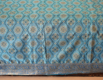 Banarasi Bed Cover Set Indian Ethnic Traditional Silk Woven Resham Brocade Blue