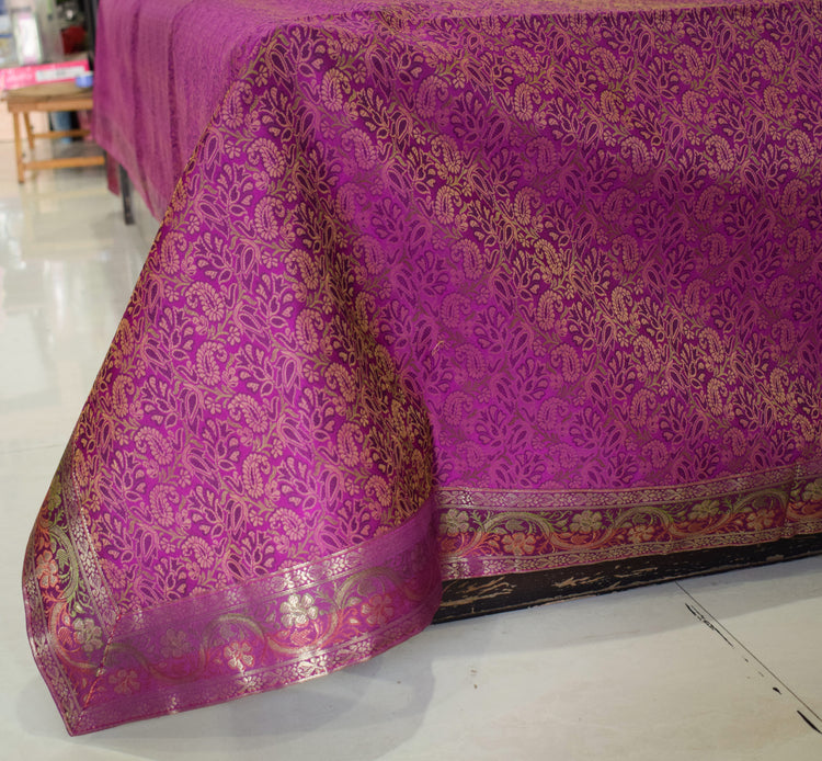 Banarasi Bed Cover Set Indian Ethnic Traditional Woven Resham Brocade Magenta