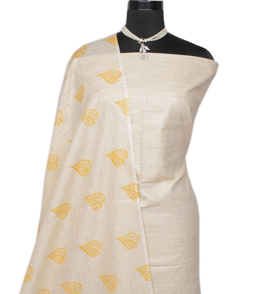Khadi Cotton Silk Cream Dress Material Printed Bhagalpuri Salwar Kameez Dupatta