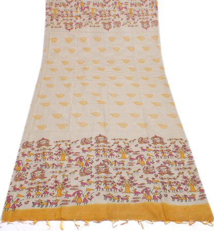 Khadi Cotton Silk Cream Dress Material Printed Bhagalpuri Salwar Kameez Dupatta