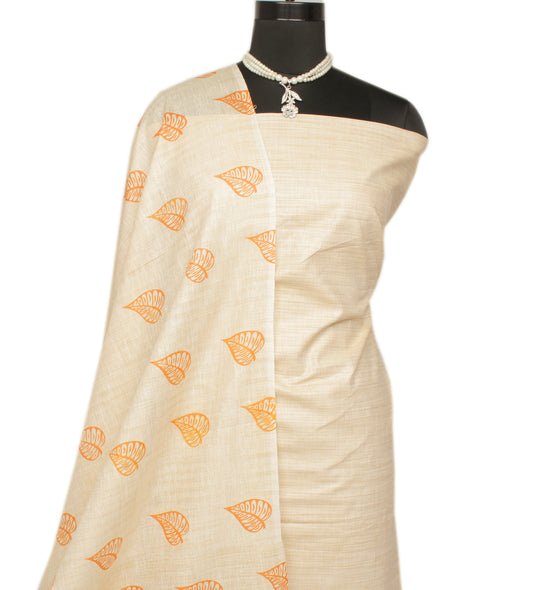 Khadi Cotton Silk Cream Dress Material Printed Bhagalpuri Salwar Kameez Dupatta