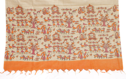 Khadi Cotton Silk Cream Dress Material Printed Bhagalpuri Salwar Kameez Dupatta
