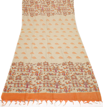 Khadi Cotton Silk Cream Dress Material Printed Bhagalpuri Salwar Kameez Dupatta