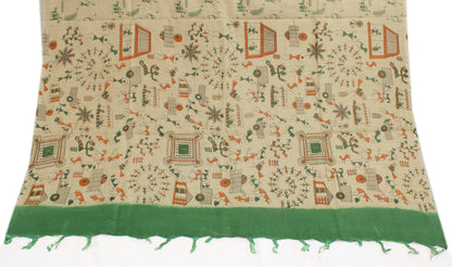 Khadi Cotton Silk Cream Dress Material Printed Bhagalpuri Salwar Kameez Dupatta