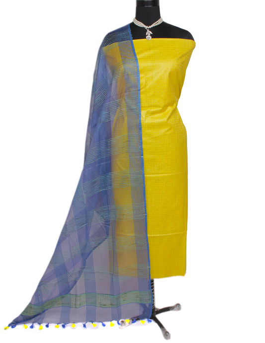 Pure Cotton Silk Yellow Dress Material Woven Bhagalpuri Salwar Kameez Dupatta