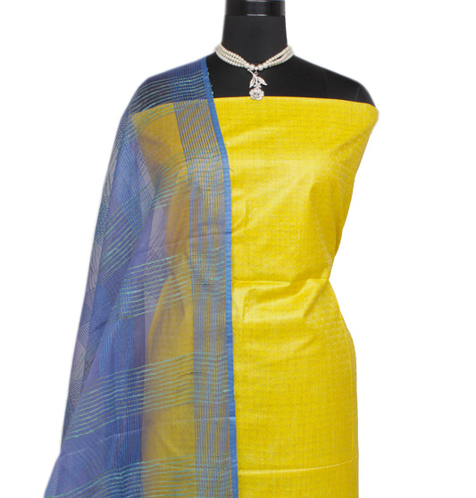 Pure Cotton Silk Yellow Dress Material Woven Bhagalpuri Salwar Kameez Dupatta