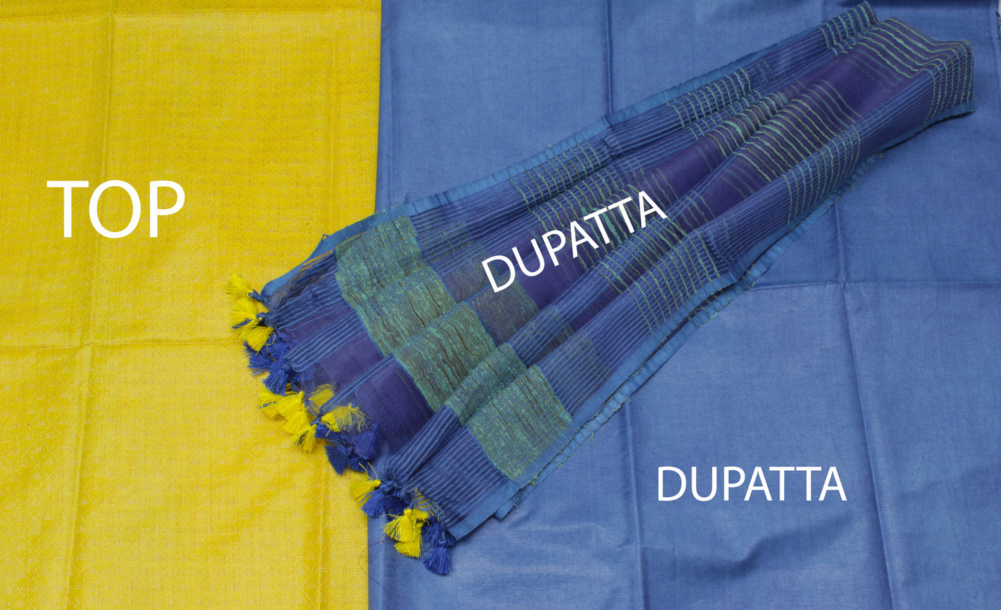 Pure Cotton Silk Yellow Dress Material Woven Bhagalpuri Salwar Kameez Dupatta
