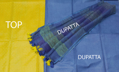 Pure Cotton Silk Yellow Dress Material Woven Bhagalpuri Salwar Kameez Dupatta