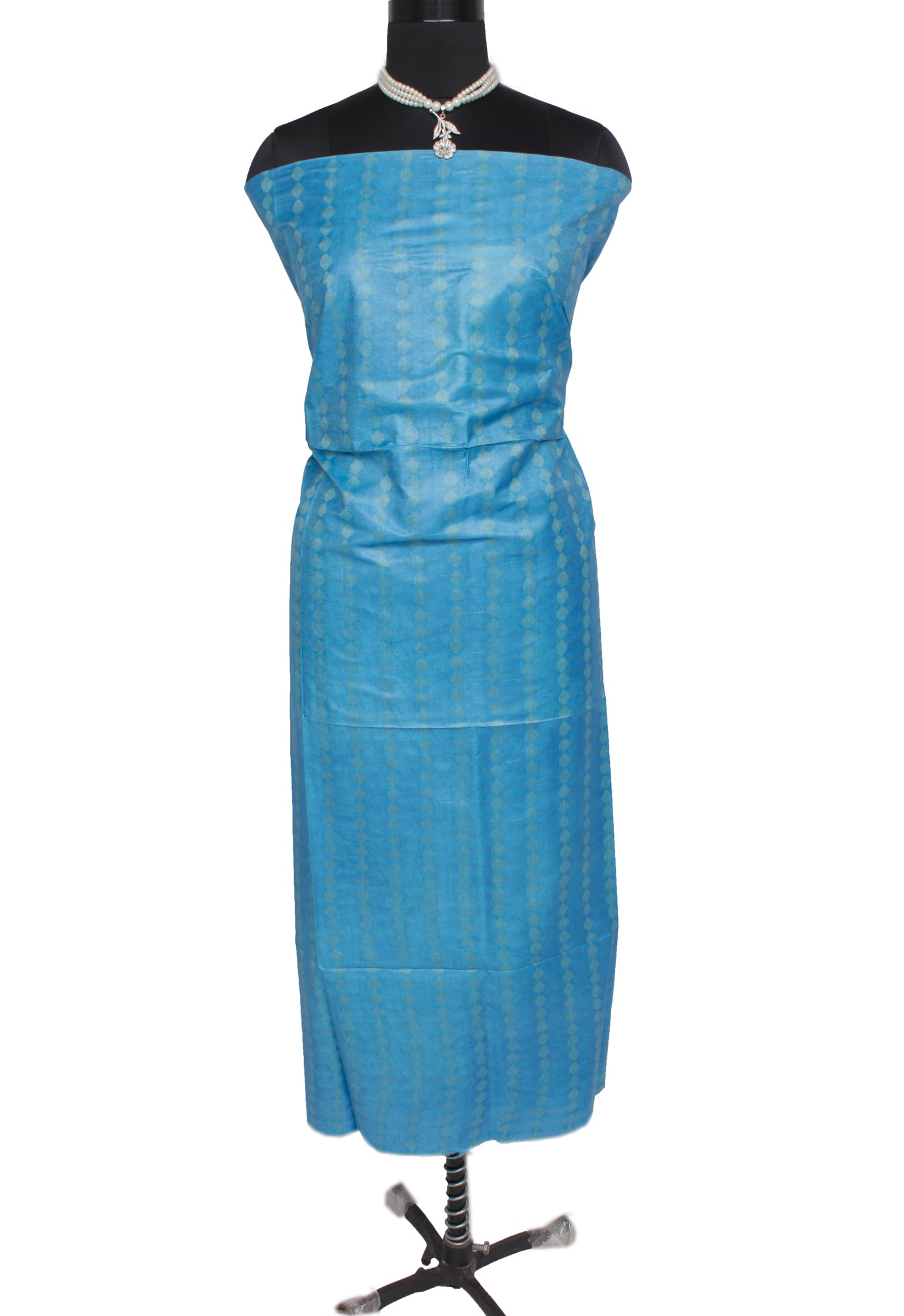 Blend Katan Silk Blue Dress Material Woven Bhagalpuri Salwar Kameez Dupatta Set