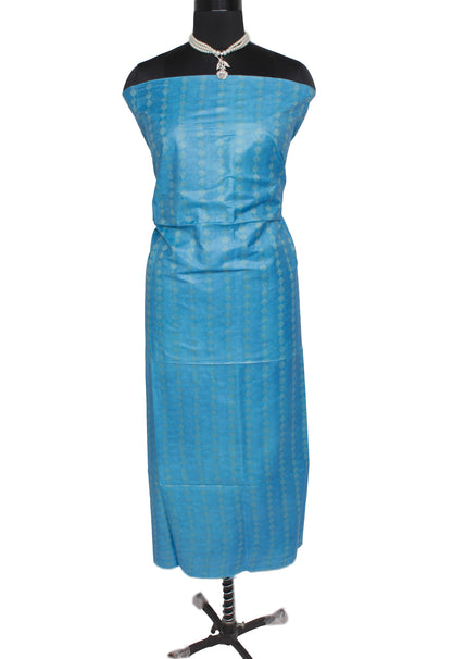 Blend Katan Silk Blue Dress Material Woven Bhagalpuri Salwar Kameez Dupatta Set