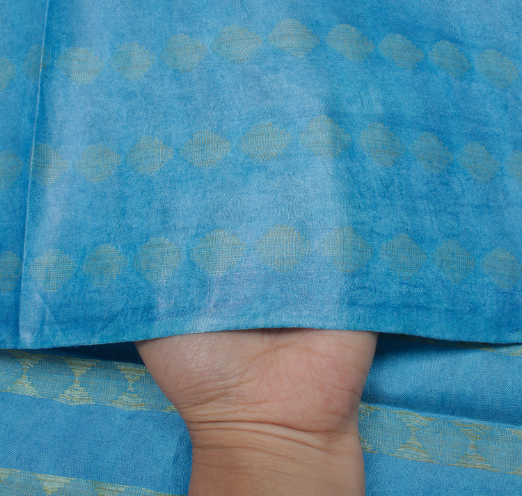 Blend Katan Silk Blue Dress Material Woven Bhagalpuri Salwar Kameez Dupatta Set