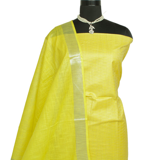 Cotton Silk Lemon Dress Material Woven Bhagalpuri Salwar Kameez Dupatta Set