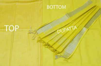 Cotton Silk Lemon Dress Material Woven Bhagalpuri Salwar Kameez Dupatta Set