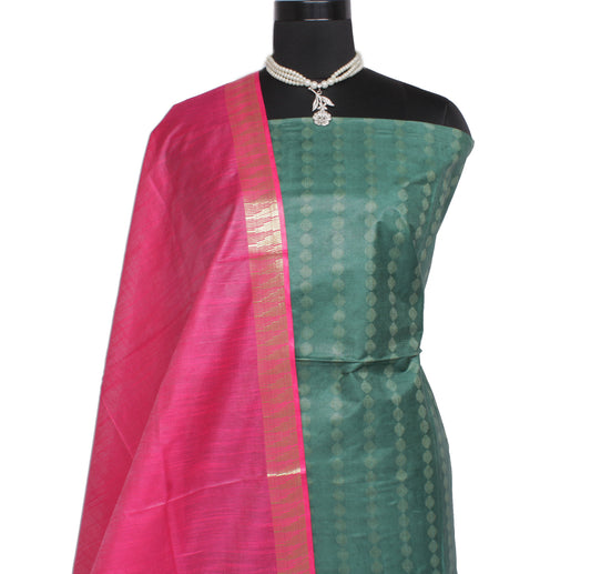 Pure Cotton Silk Teal Dress Material Woven Bhagalpuri Salwar Kameez Dupatta