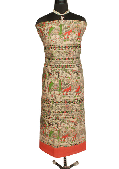 Pure Cotton Cream Dress Material Woven Printed Bhagalpuri Salwar Kameez Dupatta