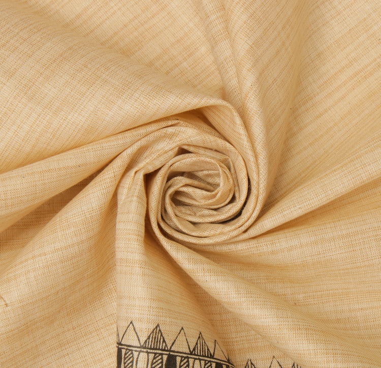 Pure Cotton Cream Dress Material Woven Printed Bhagalpuri Salwar Kameez Dupatta