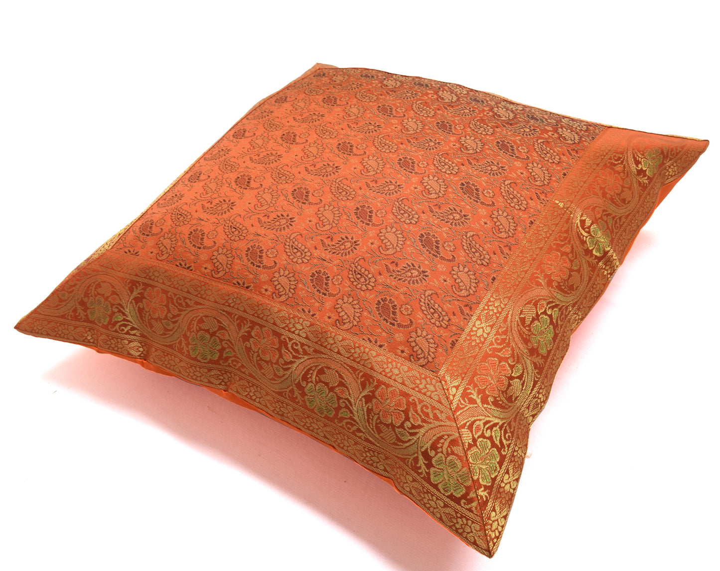 16x16 Inch Indian Woven Zari Brocade Banarasi Silk Paisley Cushion Covers Maroon