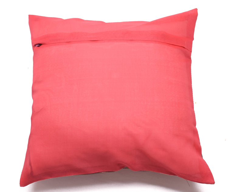 16x16 Inch Indian Woven Zari Brocade Banarasi Silk Paisley Cushion Covers Pink
