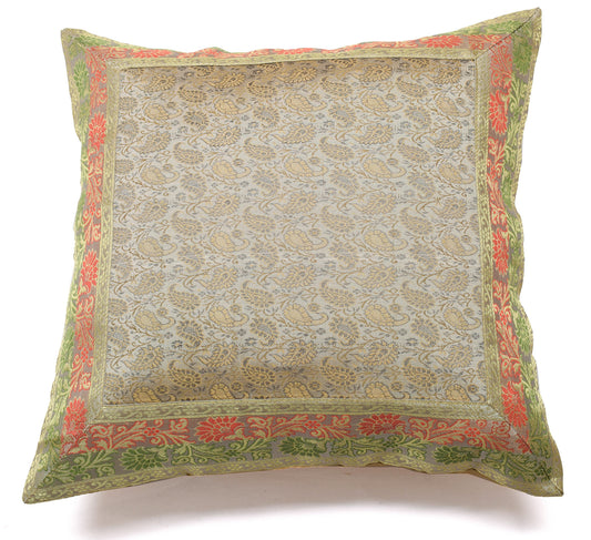 16x16 Inch Indian Woven Zari Brocade Banarasi Silk Paisley Cushion Covers