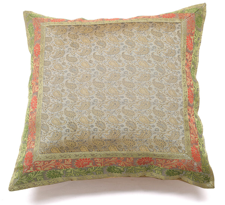16x16 Inch Indian Woven Zari Brocade Banarasi Silk Paisley Cushion Covers