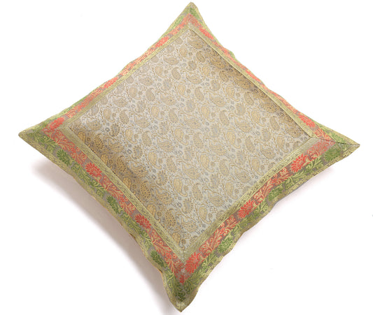 16x16 Inch Indian Woven Zari Brocade Banarasi Silk Paisley Cushion Covers