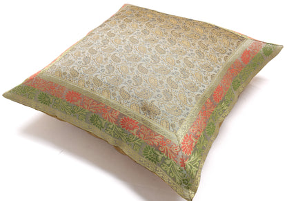 16x16 Inch Indian Woven Zari Brocade Banarasi Silk Paisley Cushion Covers
