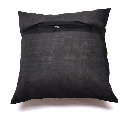 16x16 Inch Indian Woven Zari Brocade Banarasi Silk Paisley Cushion Covers Black