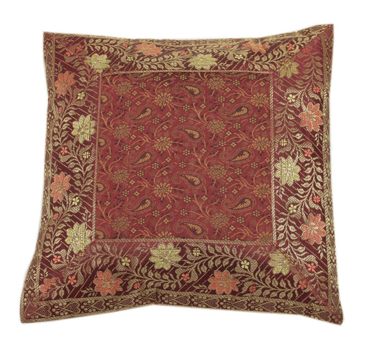 12 x 12 Inch Indian Woven Zari Brocade Banarasi Silk Paisley Cushion Covers