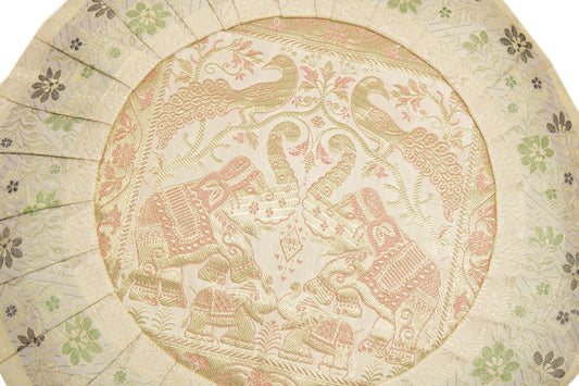 16x16 Inch Indian Woven Zari Brocade Banarasi Silk Cushion Elephant Cover White