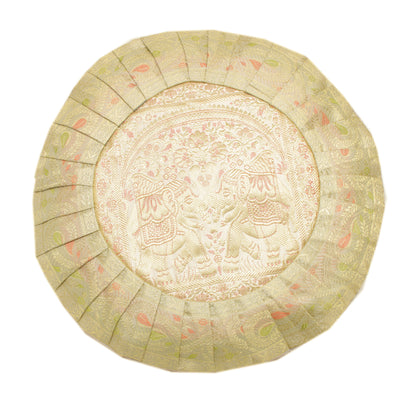 16x16 Inch Indian Woven Zari Brocade Banarasi Silk Cushion Elephant Cover White