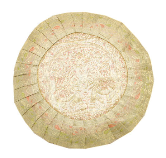 16x16 Inch Indian Woven Zari Brocade Banarasi Silk Cushion Elephant Cover White