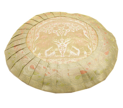 16x16 Inch Indian Woven Zari Brocade Banarasi Silk Cushion Elephant Cover White