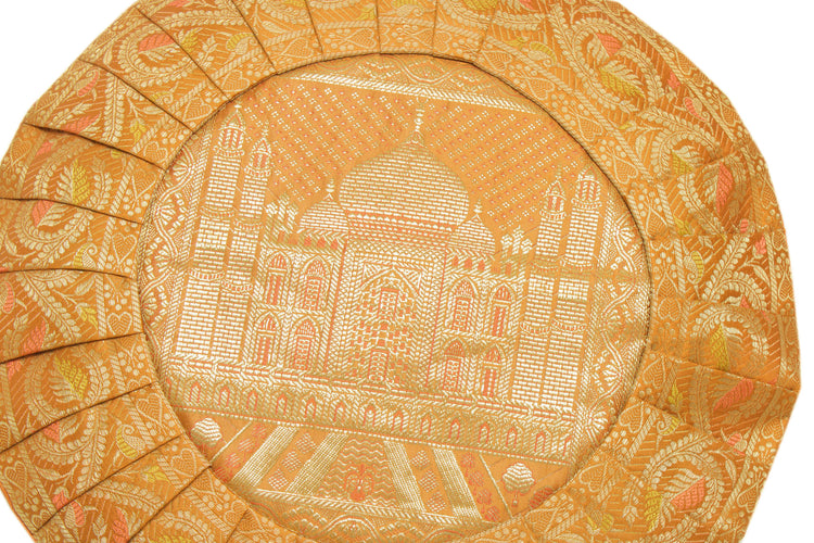16 x 16 Inch Indian Woven Zari Brocade Banarasi Silk Cushion Covers Mustard