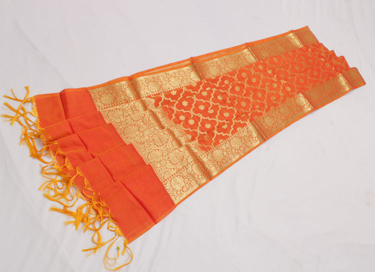 Orange Banarasi Dupatta Indian Art Silk Woven Zari Brocade Long Stole Scarves