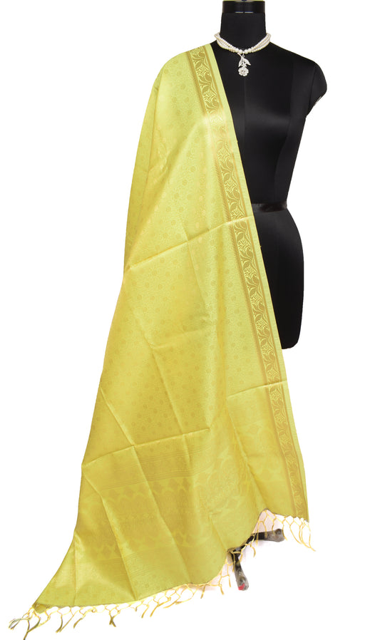 Lemon Green Banarasi Dupatta Indian Art Silk Woven Zari Brocade Long Stole Wrap