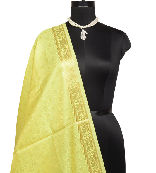 Lemon Green Banarasi Dupatta Indian Art Silk Woven Zari Brocade Long Stole Wrap