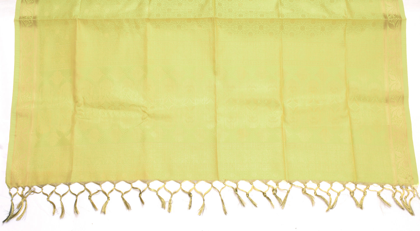 Lemon Green Banarasi Dupatta Indian Art Silk Woven Zari Brocade Long Stole Wrap