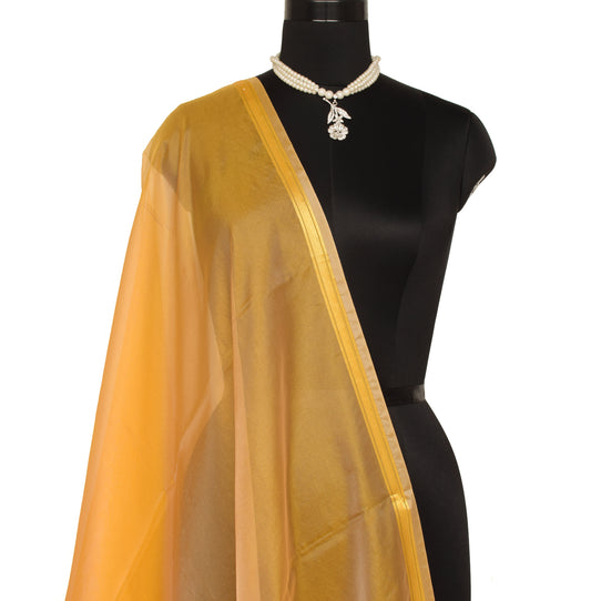 Golden Banarasi Dupatta Indian Art Silk Woven Zari Brocade Long Stole Scarves