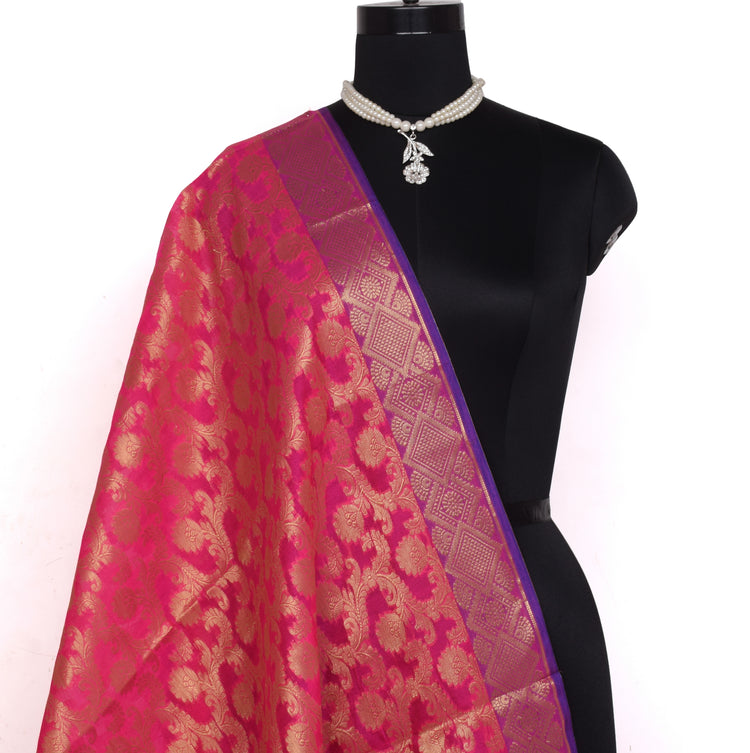 Magenta Banarasi Dupatta Indian Art Silk Woven Zari Brocade Long Stole Scarves