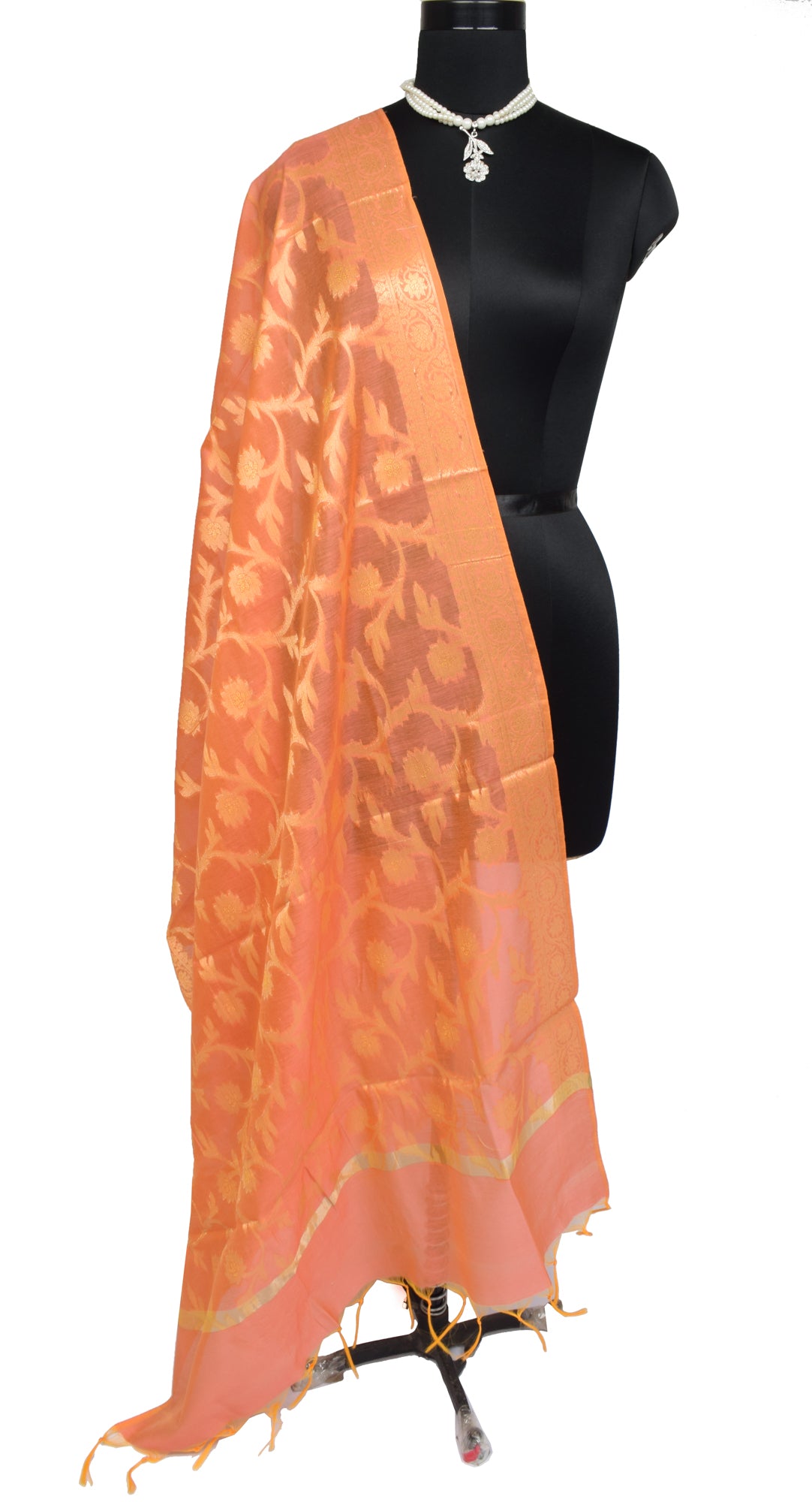 Peach Banarasi Dupatta Indian Art Silk Woven Zari Brocade Long Stole Scarves