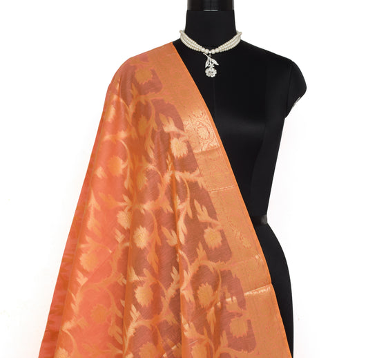 Peach Banarasi Dupatta Indian Art Silk Woven Zari Brocade Long Stole Scarves