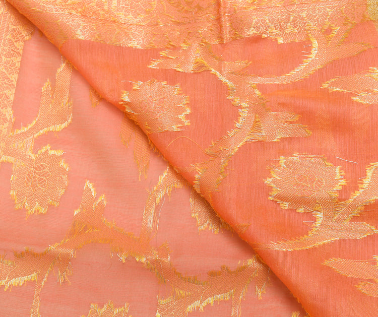 Peach Banarasi Dupatta Indian Art Silk Woven Zari Brocade Long Stole Scarves