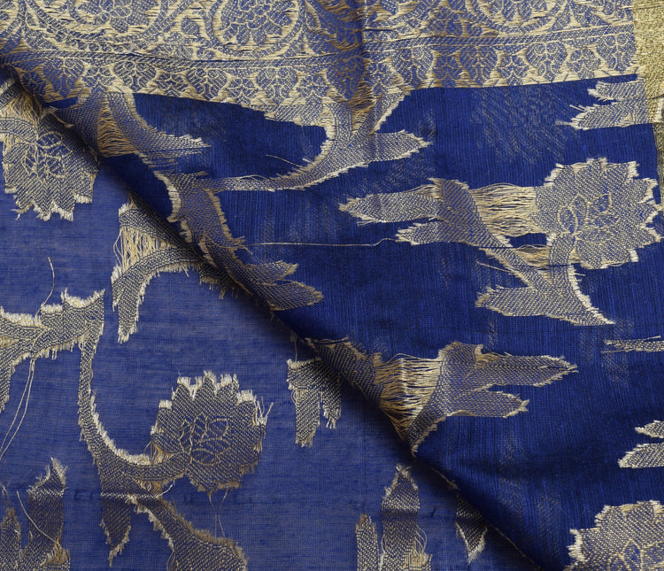 Blue Banarasi Dupatta Indian Art Silk Woven Resham Brocade Long Stole Scarves