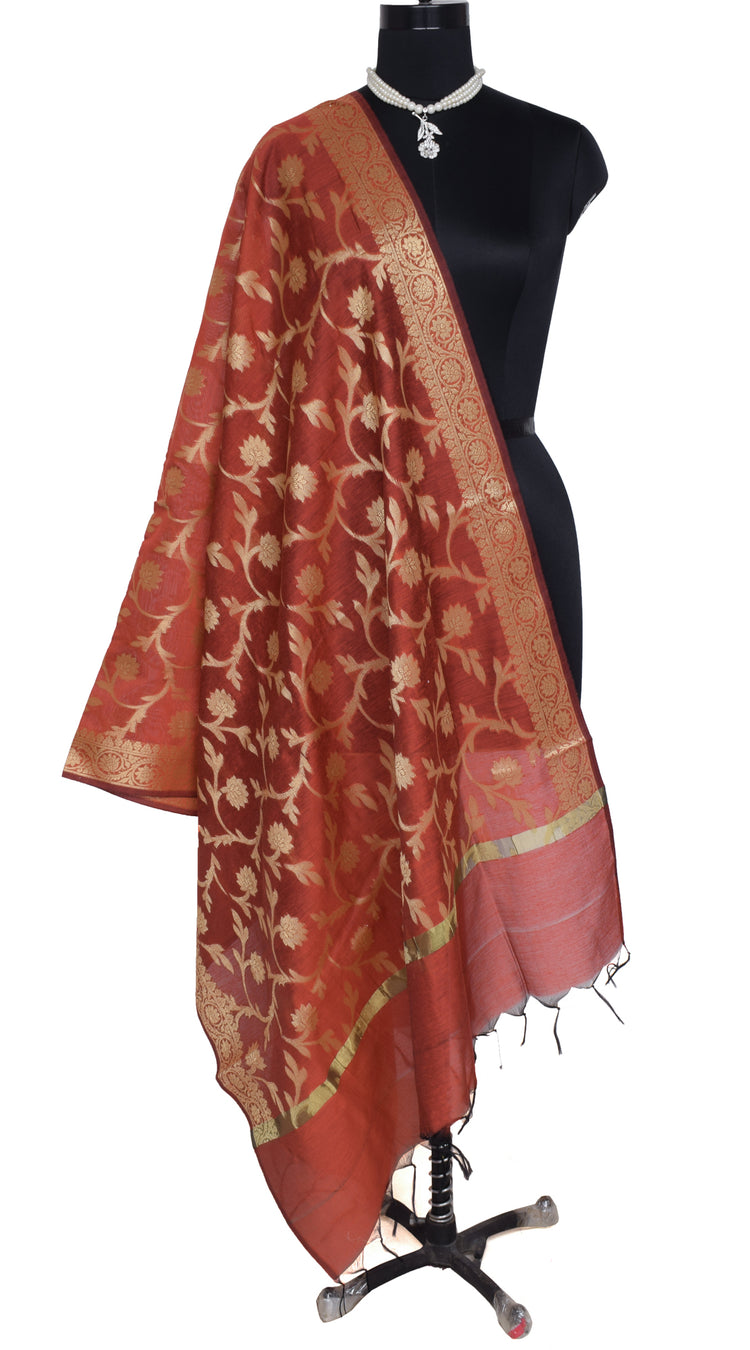 Rust Banarasi Dupatta Indian Art Silk Woven Resham Brocade Long Stole Scarves