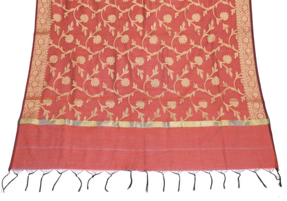 Rust Banarasi Dupatta Indian Art Silk Woven Resham Brocade Long Stole Scarves
